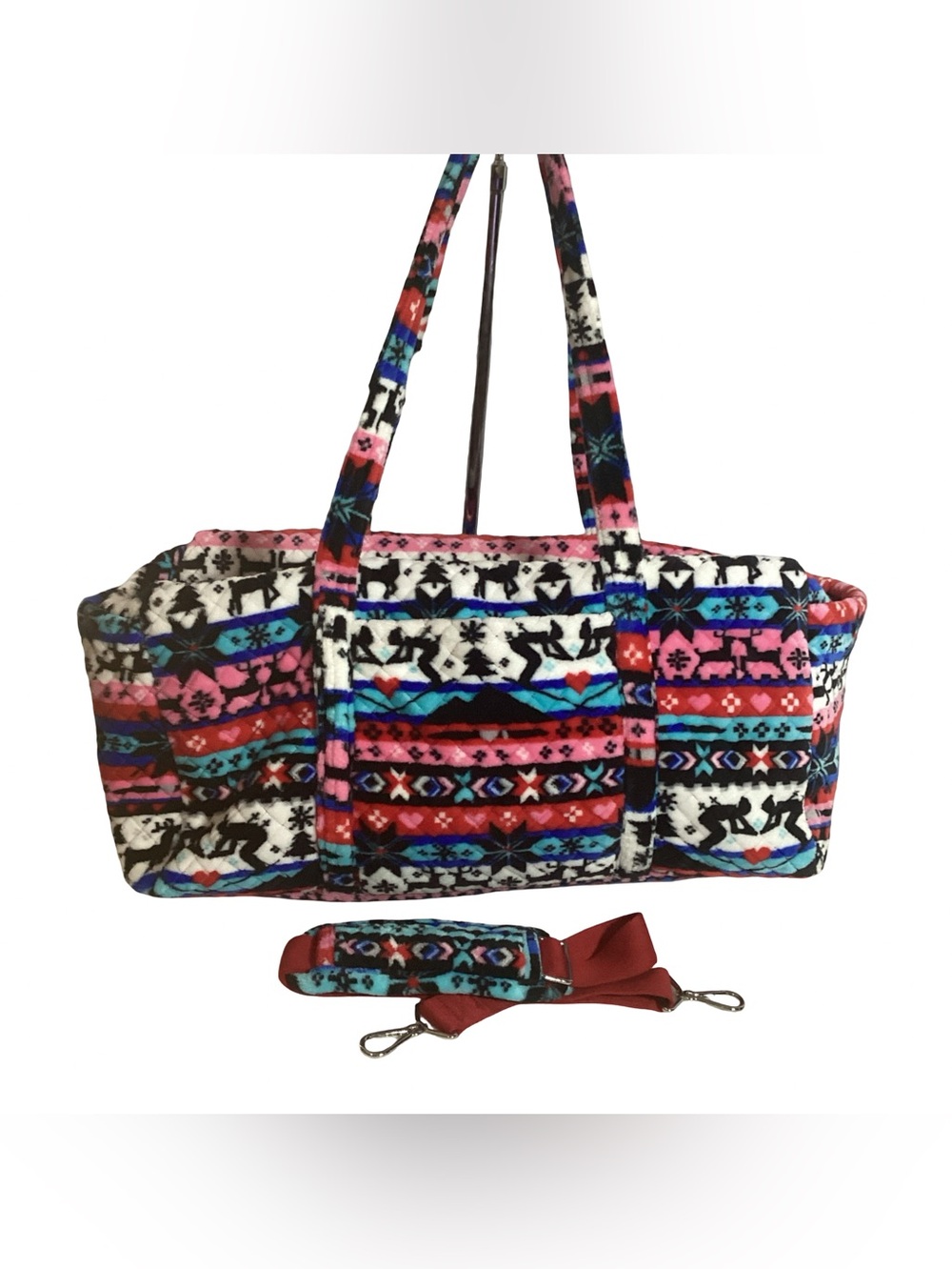 Vera Bradley Nordic Stripe Soft Fleece Multi Color Weekender Duffle Bag EUC
